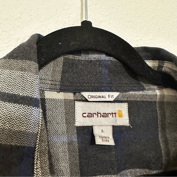Carhartt Hubbard Flannel Shirt Long Sleeve Black White Blue Plaid Size L Men’s - Picture 11 of 12